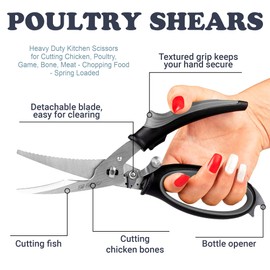 BBSoL Poultry Shears Heavy Duty Professional – Sharp Kitchen Scissors Heavy Duty Dishwasher Safe - Stainless Steel Turkey Shears - Spring Loaded Ergonomic Handles - All Purpose Kitchen Shear Grey