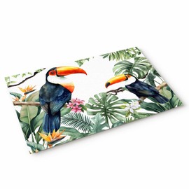 Picpeak Non-Slip Door Mat, 16"x24" Soft Felt Entry Rug, Summer Palm Leaf Toucan Vintage Watercolor Plant Idyllic Washable Indoor/Outdoor Throw Rug for Front Door Kitchen Bathroom Patio