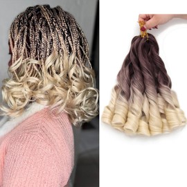 French Curl Braiding Hair 12Inch 8Packs French Curl Crochet Braids Short Curly Crochet Hair Skin-friendly Bouncy Synthetic knotless Braiding Extensions (OT4/613, 12inch)