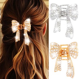 Reaky Bow Claw Clip Gold Metal Hair Clips Rhinestone Hair Claws Hair Accessories for Women