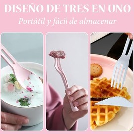Lecute 4 Juegos de Cubiertos Cuchara Tenedor Cuchillo 3 en 1 Plastico Reusable Ecologico Lonchera Oficina Escuela Portatil Camping Campismo Vajilla De