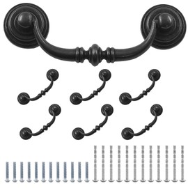 Waziaqoc 6PCS Antique Drop Bail Pulls, 3.5" Hole Center Shabby Chic Drawer Pulls Vintage Black Cabinet Pull Handles for Dresser Cupboard Wardrobe Kitchen Door