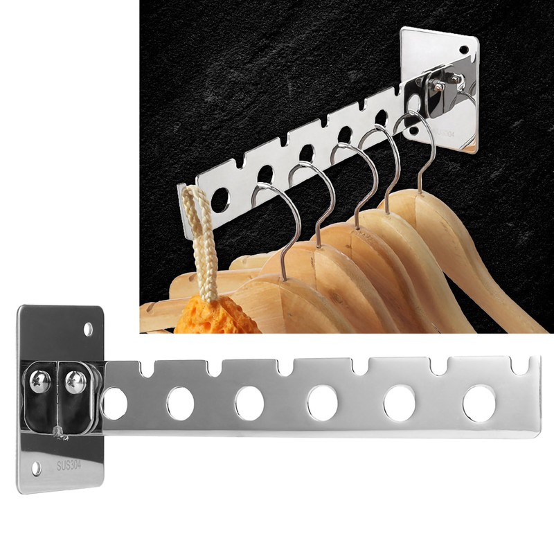 304 Stainless Steel 6‑Hole Wall‑Mounted Drying Rack Folding Clothes Organizer