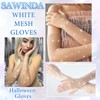 SAWINDA Rhinestone Fishnet Long Gloves Sparkly Stretchy Mesh Gloves White