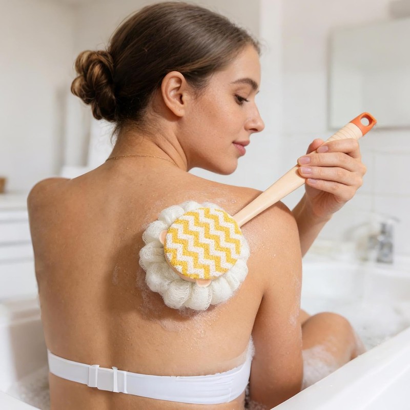 Cepillo Exfoliante Corporal 2 en 1 con Mango Largo para