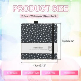 PATIKIL 8.3 x 8.3 Inch Watercolor Sketchbook 2 Books 20 Sheets 300G/203lb Watercolor Paper Sketchbook Acid Free Journal Hardcover Artist Paper Pad Pen Holder Grey Star