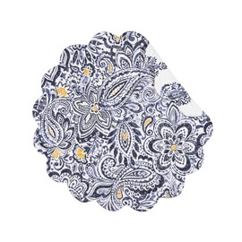 C&F Home Serena Placemat Single Round Blue and Yellow Paisley Pattern Cotton Reversible Round Placemat Blue
