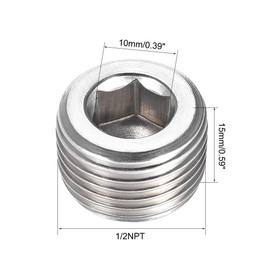 sourcing map Hex Countersunk Plug - Stainless Steel Pipe Fitting 1/2NPT Male Thread Socket Pipe Adapter Connector 2Pcs