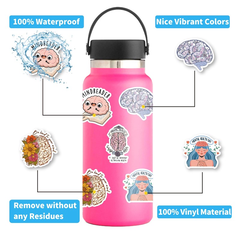 UBOFUGS 50 Pcs Brain Stickers Pack | Colorful Brain Stickers