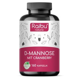 Raibu D-Mannose Capsules with Cranberry - 2100 mg D Mannose per Daily Dose - 160 Capsules High Dose - Vegan, Natural, Pure & No Additives Produced in Germany & Laboratory Tested