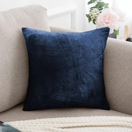 AL AJAL Velvet Cushion Covers, Pack of 2, Square Throw Pillow Cases, Soft, Decorative, with Invisible Zipper, for Bedroom, Living Room (NAVY BLUE, 50 X 50 CM)