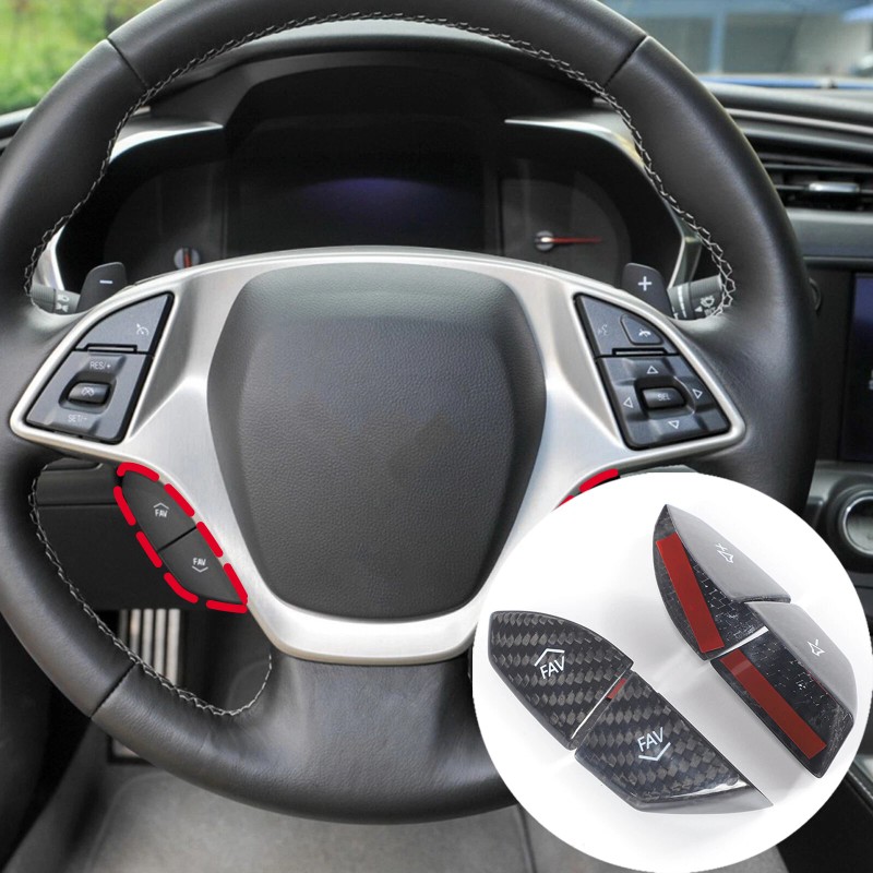 BEBECAR Real Carbon Fiber Steering Wheel Button Cover Trim Fits