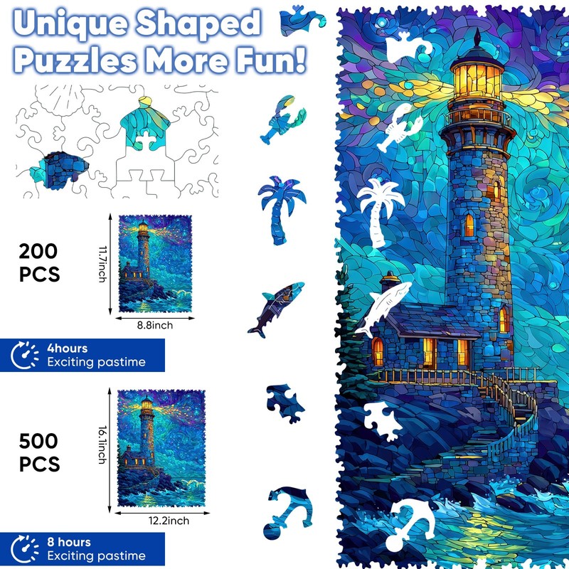 Leodozzio Wooden Puzzles for Adults, Lighthouse Wooden Jigsaw Puzzle 200