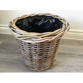 Round Tapered Basket/Planter, Plastic Lined, Excellent Quality, Very Strong Kuba Rattan (Small)