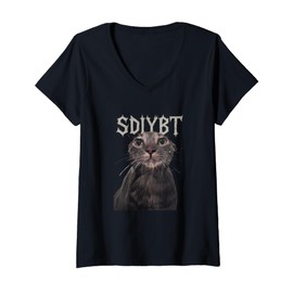 Womens SDIYBT Start Digging in Your Butt Twin Meme Cat V-Neck T-Shirt