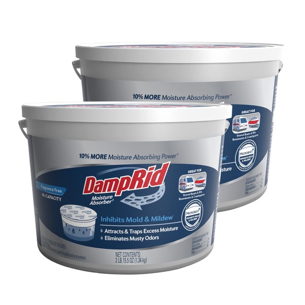 DampRid Hi-Capacity Moisture Absorber Bucket, 2 Pack — Fragrance Free, 2 lb. 15.5 oz.
