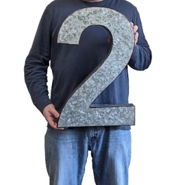 20" Metal Number 2 (Two) Wall Decor, Silver with Rusted Edges, Galvanized Wall Mountable Decoration for Country, Mid-Century, or Farmhouse Themed Room or Event - SciencePurchase