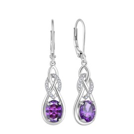 Blaniy Oval Cut Amethyst Drop Dangle Earrings 925 Sterling Silver Infinity Leverback Earrings February Birthstone Jewelry Gifts for Women
