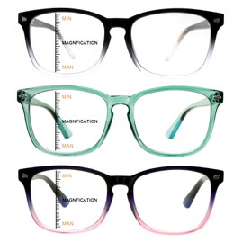 Sumkyle 3 Pack Progressive Multifocal Reading Glasses for Women Men Blue Light Blocking Computer Glasses Spring Hinge Readers(3 Mix C3, 3.50)