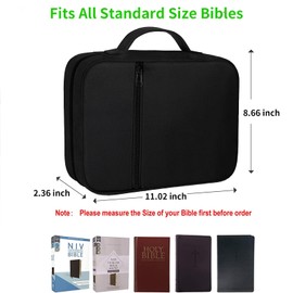 JANENFNA Bible Cover Bag for Women, Black White Hearts Bible Case, Large Bible Bag with Pockets, Zipper and Handle for Standard and Large Bibles, Christian Gift for Women