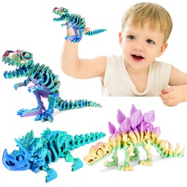 3PC 3D Printed Dinosaur Animals Toy.Articulated Tyrannosaurus Rex Stegosaurus Triceratops,Mystery Crystal Dinosaur Flexible Toys,Flexible Fidget Toy Gift Desk Toy Home Decoration (3PC-A)