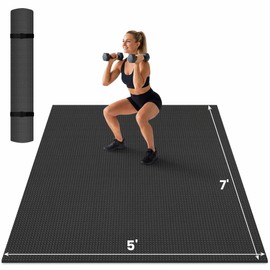 THAILE Large Exercise Mat, 7' x 5' x 6mm Thick, Heavy Duty Shoe-Friendly Workout Mat for Home Gym, Non Slip Large Yoga Mat for Pilates, Stretching, Cardio & Floor Workouts