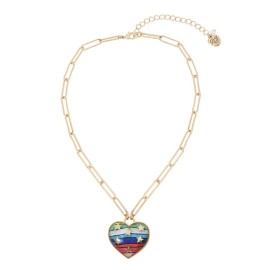 Betsey Johnson $48 BETSEY JOHNSON RAINBOW HEART ENAMEL PENDANT PAPER CLIP CHAIN NECKLACE b7