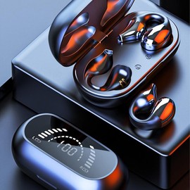 Brand New TWS Wireless Headphones Bluetooth 5.2 Bone Conduction Earphones Earclip Design Touch Control LED Earbuds Sports Headsets - Color: Black