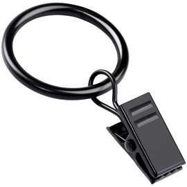 Teenitor 20 Pack Black Curtain Rings with Clips, Curtain Hooks Curtain Clips with Rings, Drapes Rings 1.26 Inch in Diameter, Fits up to 1 in Diameter Curtain Rod, Black