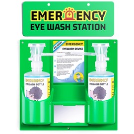Frifreego Eye Wash Station Portable Eye Wash Kit for First Aid, Emergency Eye Wash Station with two Bottles of 16 Ounce, Wall Mount Eyewash kit with MIRROR & EMERGENCY sign, Personal Use, No Liquid