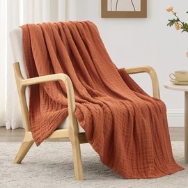 Love's cabin 6 Layer Cotton Muslin Blanket, 50"x60" Throw Muslin Blanket for Couch Bed, Terracotta Muslin Throw Blanket, Cotton Gauze Blanket for Adult, Lightweight and Breathable Blanket All Season