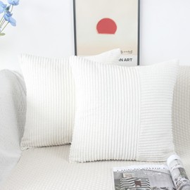 OYIMUA Corduroy Cream White Cushion Covers 45 x 45 Set of 2 Soft Fluffy Plain Cushion Cover 18x18 Patchwork Decorative Pillow Covers Neutral Modern Cushions 45cm x 45cm for Sofa Bedroom