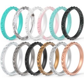 ThunderFit - Anillos de boda finos de silicona para mujer, bandas apilables triangulares de diamantes de 2,5 mm de ancho, 2 mm de grosor, paquete múltiple de 1/4/8/12/16