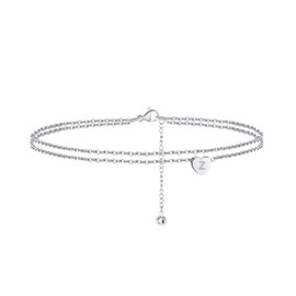 Turandoss Silver Initial Ankle Bracelets for Women, 14K White Gold Filled Silver Layered Initial Ankle Bracelets for Women Silver Anklet with Initials Z