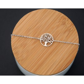 Nuoli Tree of Life Women’s Bracelet Silver 15 + 5 cm Adjustable Tree of Life Bracelet for Women and Girls Made of Polished Stainless Steel