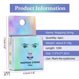 ATOMUS Eyebrow Mapping String, 6 Pieces 10M Pre Dyed Microblading Strings with Box for Eyebrow Mapping Measurement Marking Symmetrical Eyebrow Thread (White)