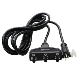 3 Outlet Extension Power Cord 105℃ Temperature Resistant Waterproof Cable 14AWG 15A 3 Prong Heavy Duty Outdoor Extension Cord,10Feet(3.1Meters,Black)