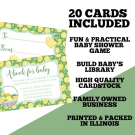 Amanda Creation Book Request Cards Green and Yellow Lemon Bring a Book Insert Request for Baby Shower - 20 2.5 by 4 Inch Double Sided Gift Tags, Made in the USA