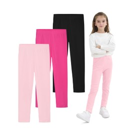 Resinta 3 Pack Girls Leggings Cotton Full Length Leggings Soft Comfortable Footless Stretchy Tights Pants for Kids