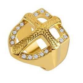 Crusader Cross Shield Ring, Sword Cross Shield Ring for Men, Punk Knight Shield Cross Ring Bling Cross Shield Jewelry, Vintage Armor Shield Ring Gold Cross Religious Amulet Ring for Boys (V1/2)