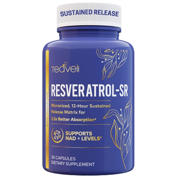 Premium Trans Resveratrol Capsules- 12-Hour Sustained Release for Superior Absorption- Micronized Resveratrol Powder, Mitochondria & NAD Supplement for Healthy Aging – Complements Urolithin-A