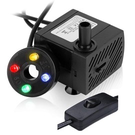 Mini Fountain Pump with LED Lights, Ultra Quiet Submersible Water Pump with Switch for Aquarium, Small Fish Tank, Pet Water Fountain, Tabletop Fountains, Water Gardens and Hydroponic Systems