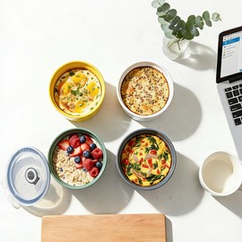 14 oz Ceramic Ramekins with Lids, Set of 4 Oven Safe Porcelain Creme Brulee Ramekins for Baking, Souffle, Pudding, Dessert, Dip, Leftovers & Food Storage, (Multi-color)