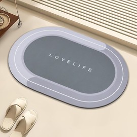 YCTMALL Rubber Bath mats Quick-Drying Non-Slip Bathroom mat Super Absorbent Bath mat Instant Dry Bath mat, Bathroom Rug in Front of The Kitchen Sink, Shower Room, Bathtub, Oval(Grey+16.9x26.7in)