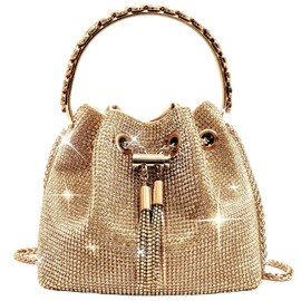 Rhinestone Purse for Women Small Shoulder Bag Sparkling Evening Bags Golden Handbags Bucket Bag