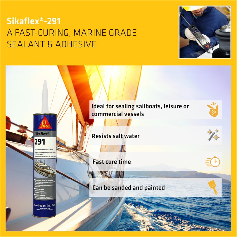 SIKA Sikaflex-291, Black, Fast Cure Marine Adhesive and Sealant, Polyurethane