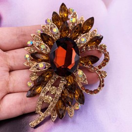 SELOVO Huge Big Large Women Flower Bow Brown Scarf Decoration Brooch Pin Antiqued Gold Tone