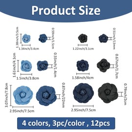 SUPERFINDINGS 12Pcs 4 Sizes Denim Flower Blue Flower Embellishment 3D Floral Fabric Camelia Sewing Flowers DIY Craft Supplies for Clothes Hairclips Decoration DIY Costume Accessories