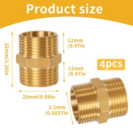 (4 Pcs) 3/4" Male to 3/4" Male BSP Thread Brass Pipe Fittings Hex Nipple Hose Connectors, G3/4 x G3/4 Thread Straight Double Nipple for Pipe Connecting Conversion Plumbing Fittings