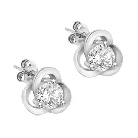 Tuscany Silver Women's Sterling Silver Rhodium Plated Cubic Zirconia Knot Stud Earrings